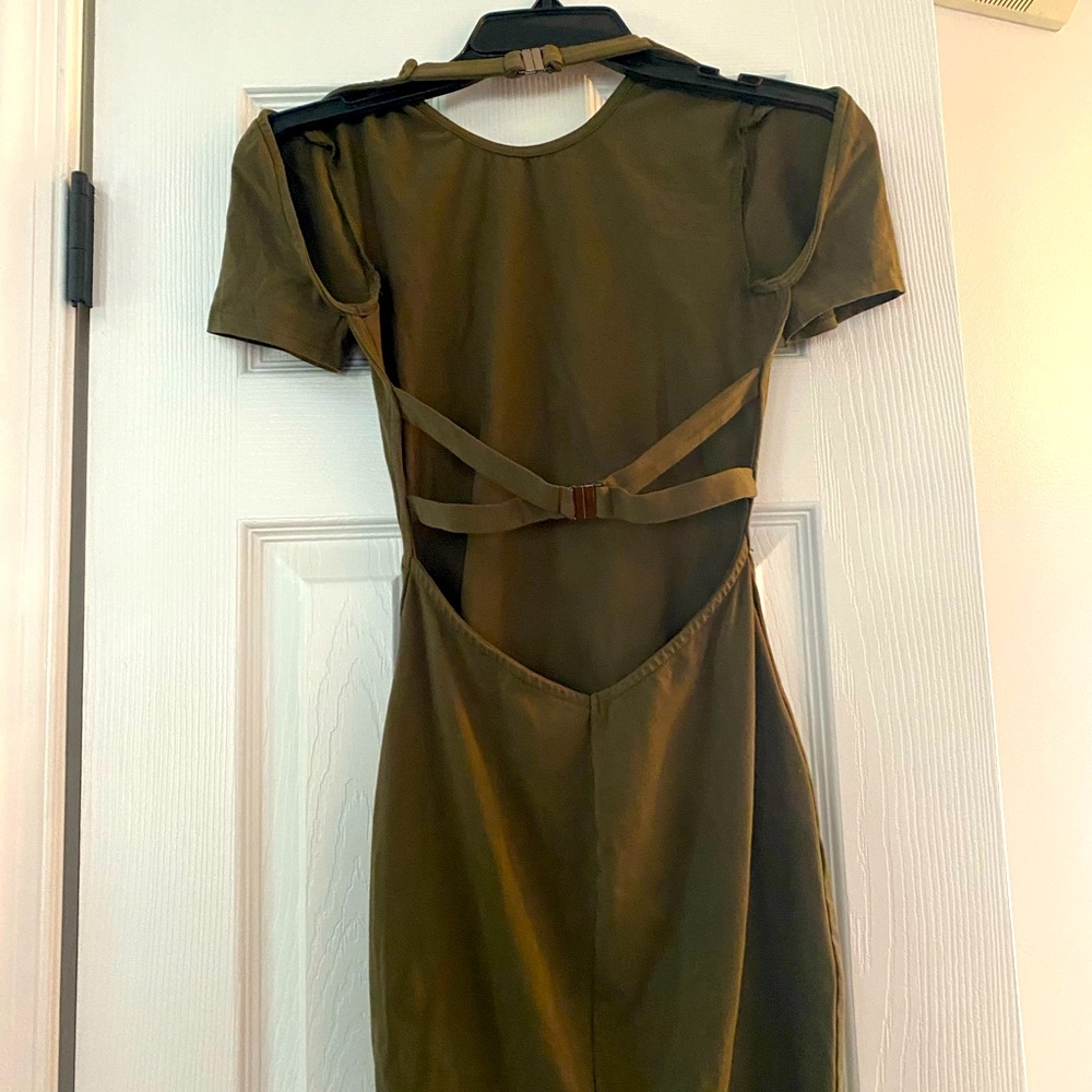 TOBI olive green open back body con